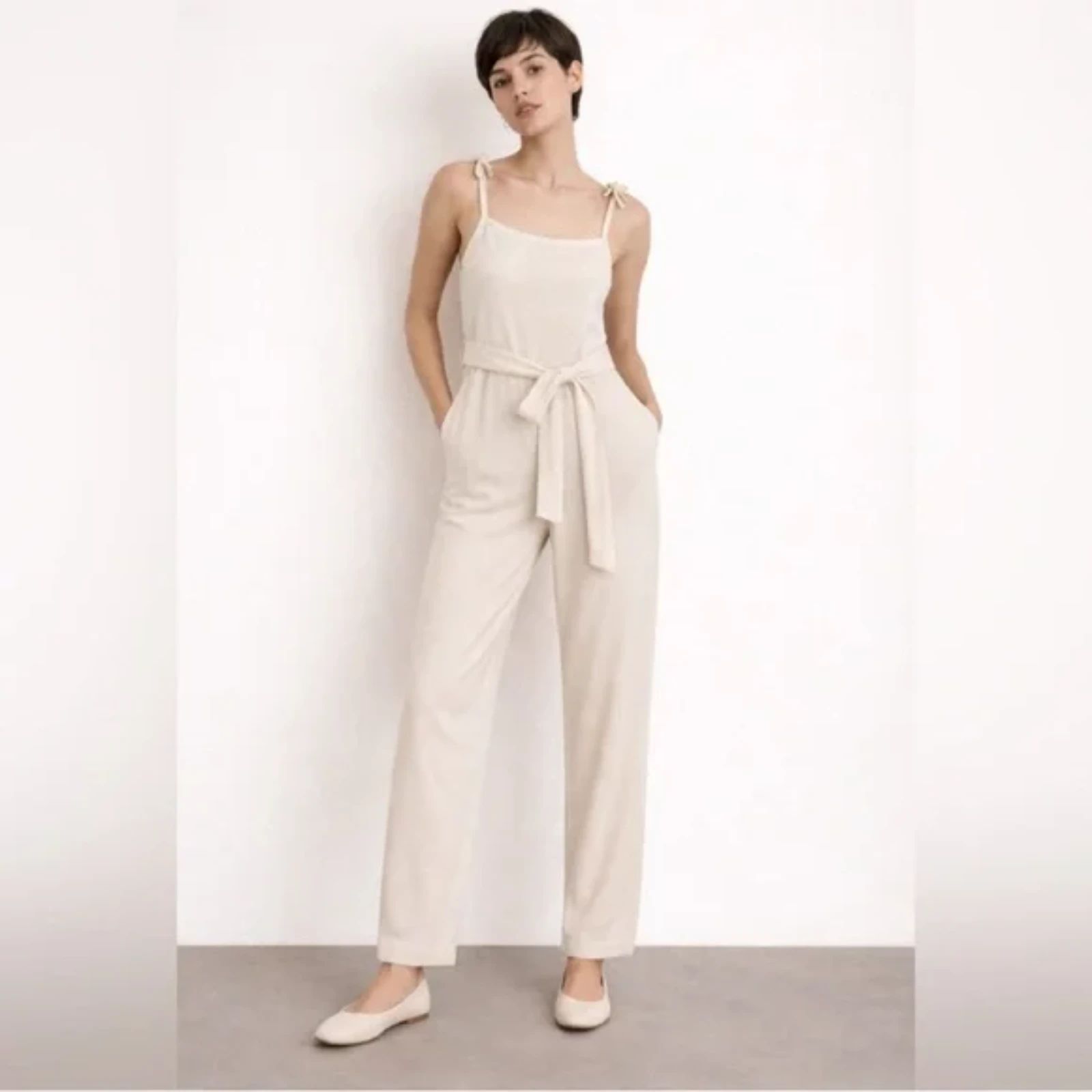 Nwt Loveshackfancy Nala Jumpsuit Cream Cashmere Wool Tie Waist Size S